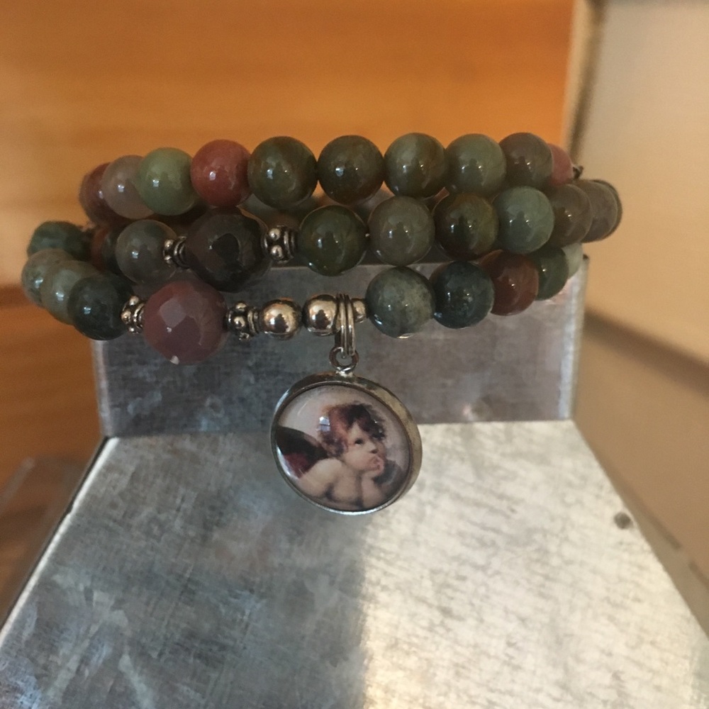 Rosary Wrap Bracelet with Cross and Angel/Cherub - Picture 2 of 7